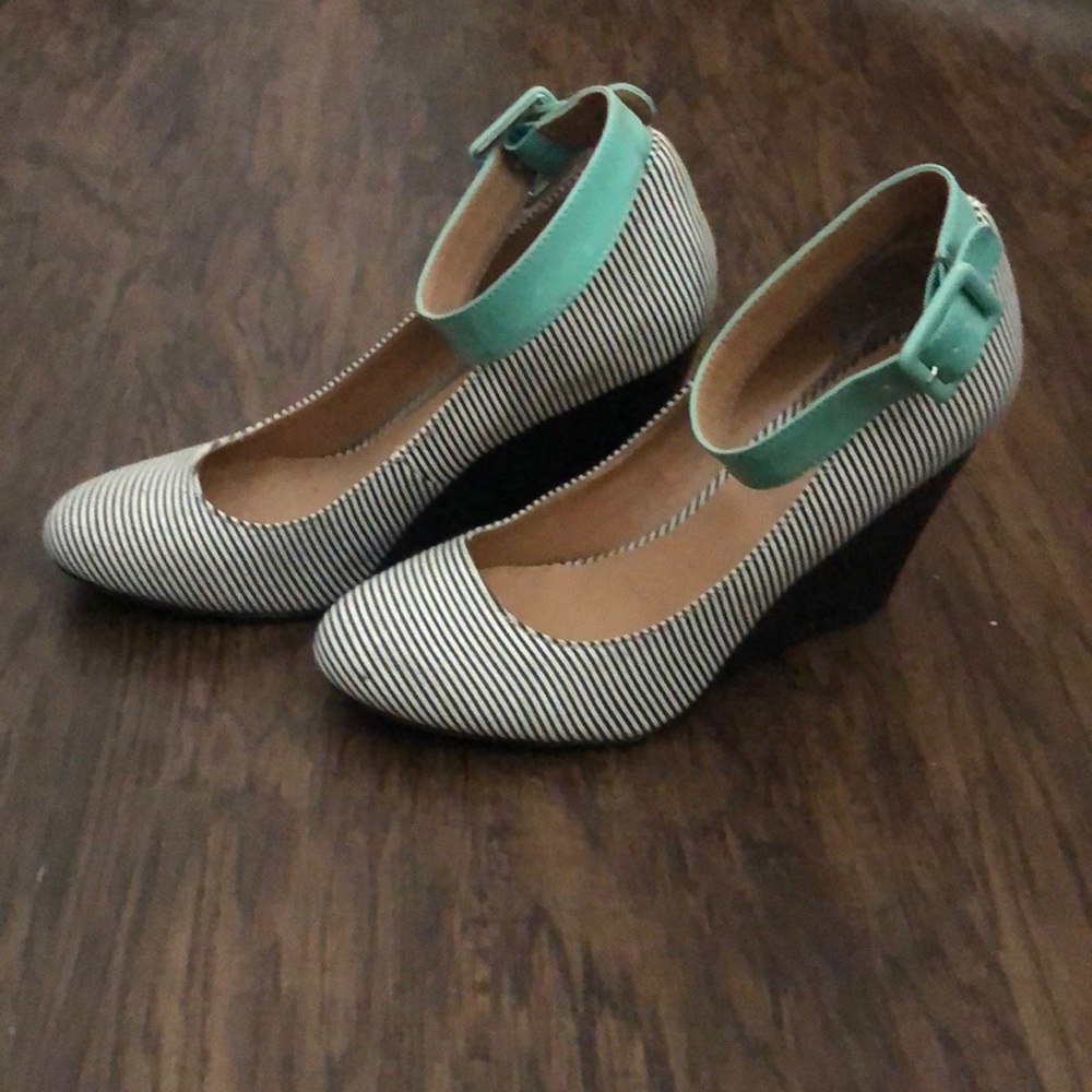 Striped wedges with mint ankle strap